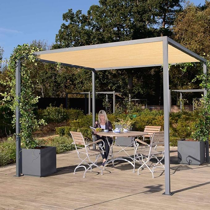 Eden's Decor Straight Flat-Edged Sun Shade Sail Rectangular 14' x 15' Beige UV-Blocking Outdoor Canopy Fabric Cloth Awning for Pergola Patio Garden Backyard Custom Size