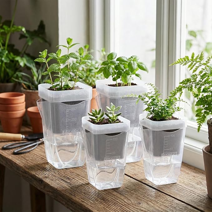 2.5 Inch Mini Self Watering Pots for Indoor Plants, 15 Pack Semi Hydroponic Pots, Small Clear Plastic Planters, Drainage Hole, Water Level Indicator, African Violets, Alocasia, Cutting, Seeding