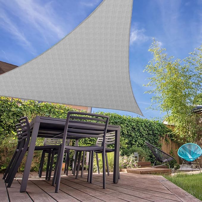 E&K Sunrise 19' x 19' x 19' Sun Shade Sail Triangle Canopy Shade Cover UV Block for Patio Backyard Garden Outdoor (Light Gray)