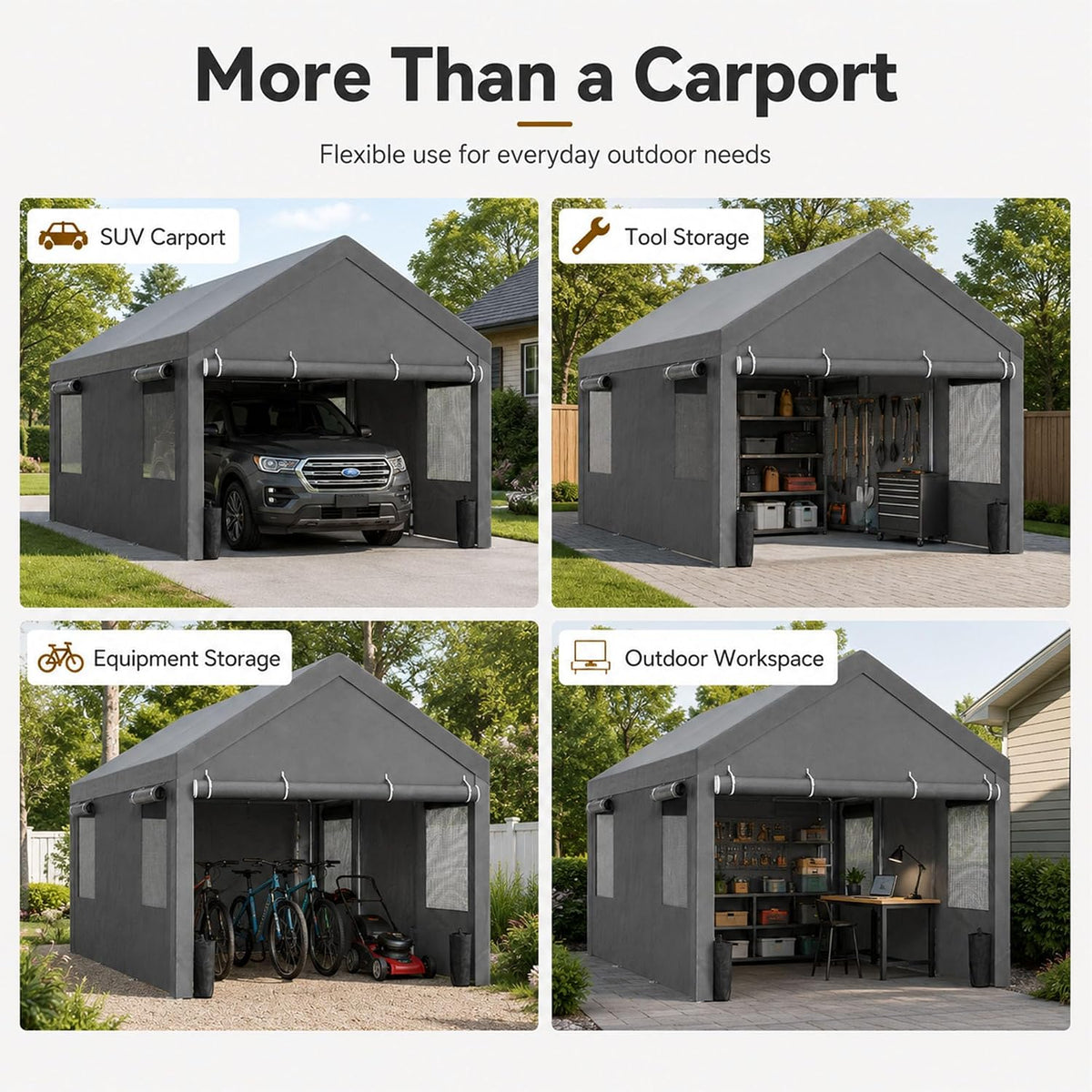 nuturelly 12x20 heavy duty carport, portable garage for showing dimensions