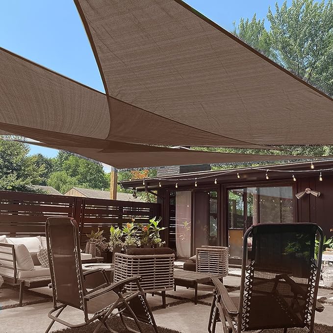 LOVE STORY Custom Size 9'x9'x9' Brown Sun Shade Sail Triangle Sunshade Fabric Awning Canopy for Patio Backyard Carport Pergola (Customized)