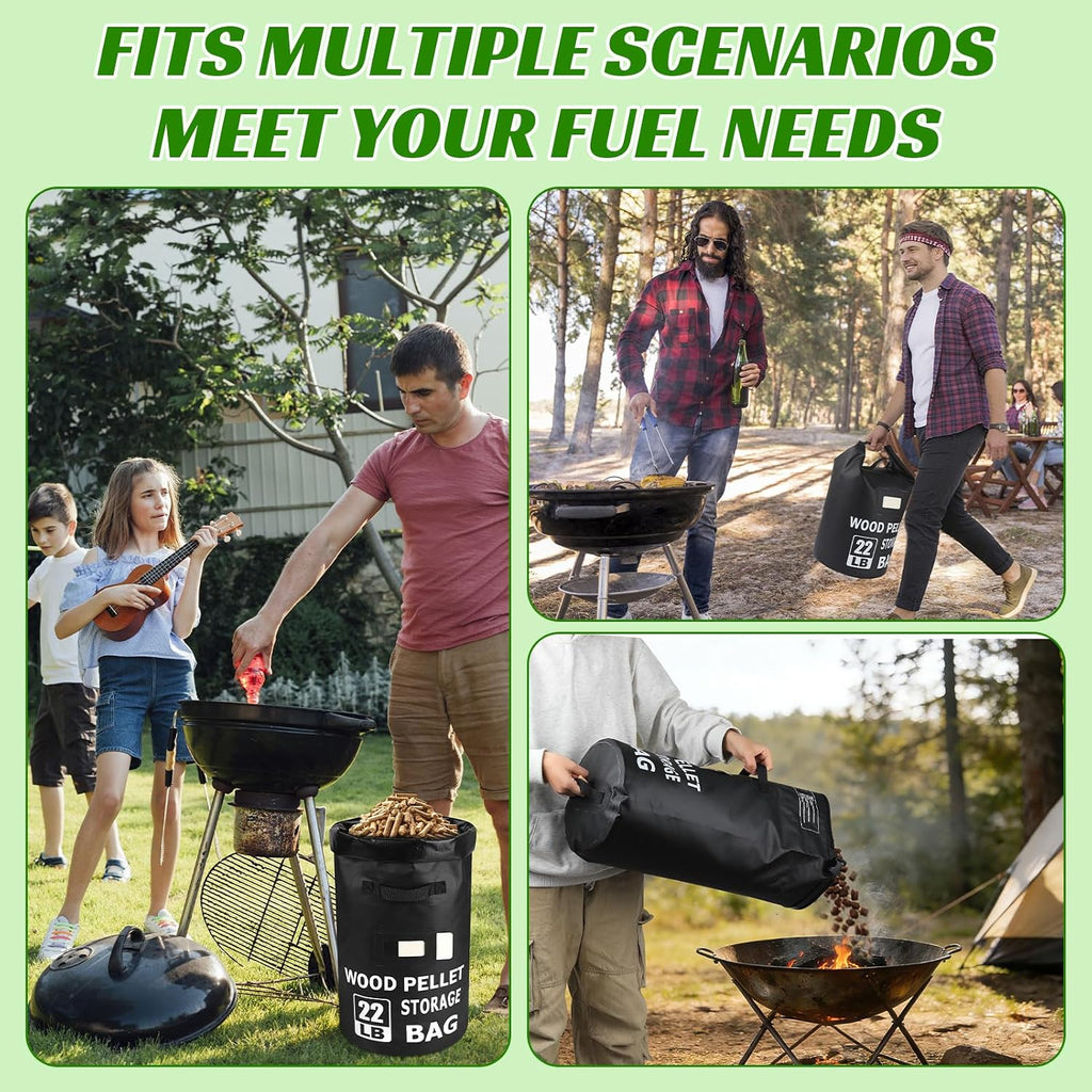 22LB Waterproof Wood Pellet Storage Containers - Dual Handles, Label Pocket | Portable 500D PVC BBQ Smoker Pellet Storage Bag, Stay Dry Grill Pellets Storage Container for Fuel, Charcoal, Wood Chips-1PCS