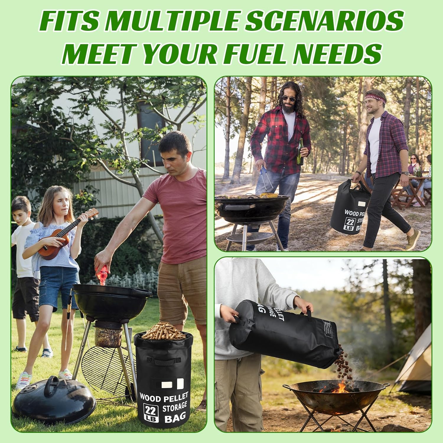 22LB Waterproof Wood Pellet Storage Containers - Dual Handles, Label Pocket | Portable 500D PVC BBQ Smoker Pellet Storage Bag, Stay Dry Grill Pellets Storage Container for Fuel, Charcoal, Wood Chips-1PCS