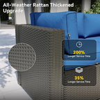 Aoxun Patio Furniture Set, 11 Piece Outdoor Sectional Sofas with Waterproof Cover, 10 Seats Wicker Rattan Outdoor Furniture Patio Conversation Set for Backyard, Garden Navy Blue