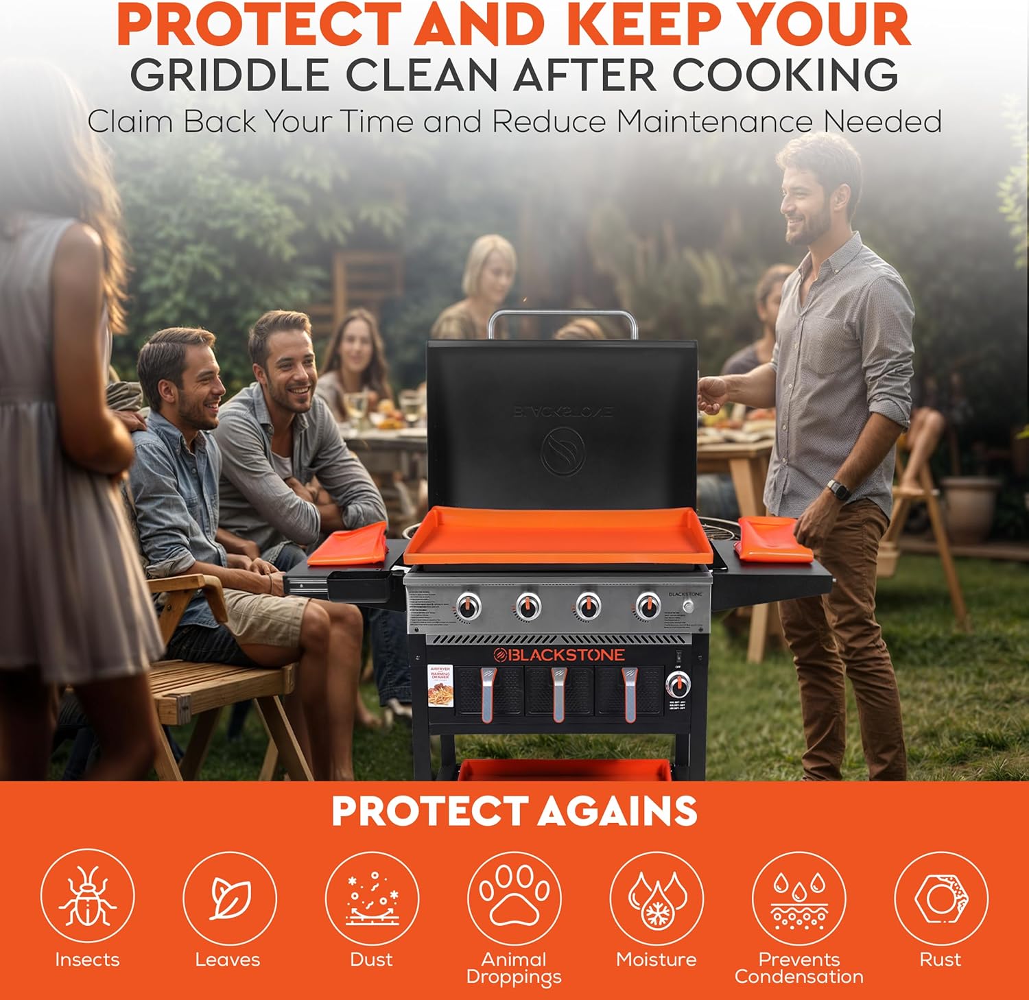 17 Inch Silicone Griddle Cover for Blackstone Griddle — Heavy Duty Food Grade BPA-Free Flat Top Grill Cover Mat, Edge-to-Edge Protection, All Seasons, Portable & Dishwasher Safe, Orange