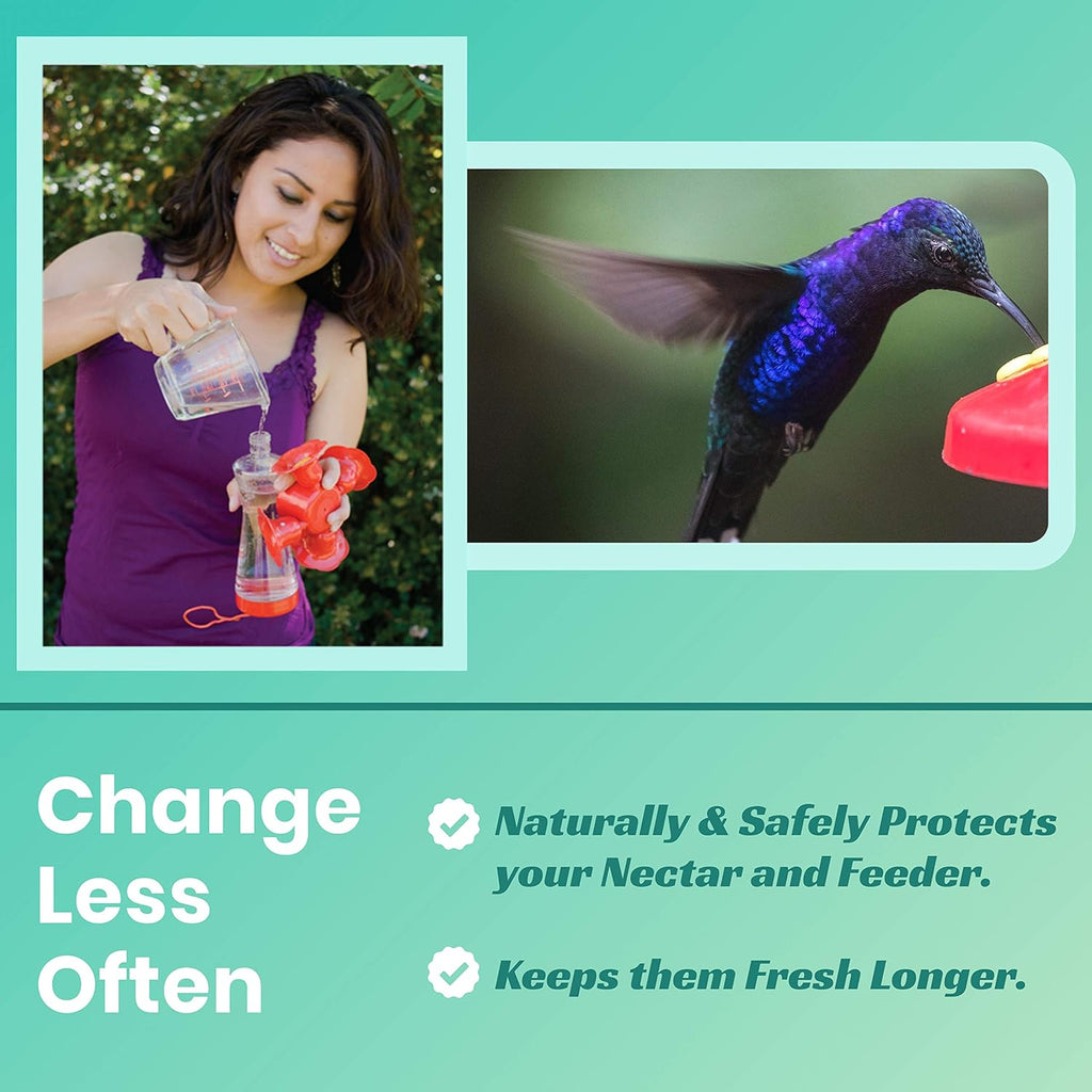 Nectar Defender Hummingbird Nectar Extender, Bird-Safe, Natural, 2-Pack | Bird-safe, Keeps nectar fresh, Reduces spoilage, Extends nectar up to 2 weeks, Dye-free, Protects 16 quarts, Made in USA