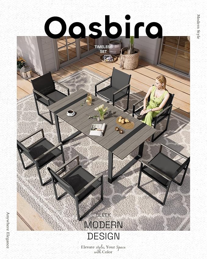 Outdoor Table and Chairs of 4, Patio Dining Sets, HDPS + Aluminum Outdoor Furniture Set with Umbrella Hole, Patio Dining Table Set (Gray)