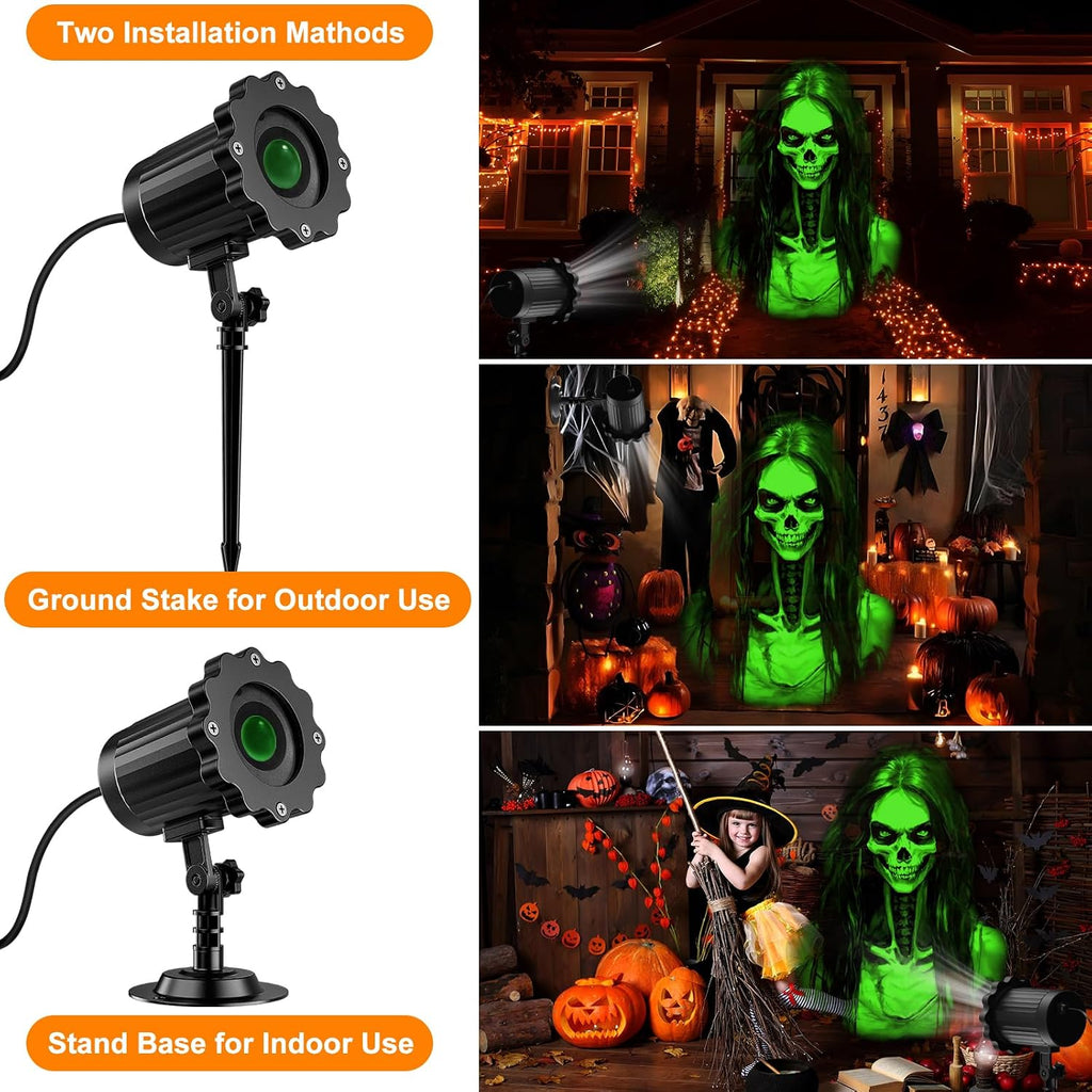 Halloween Projector Outdoor, 2026 Upgraded 3D Dynamic Skull HD Patterns,Clearer Holiday Light Ideal for Window Wall Displays and Halloween Garage Door Cover Projections
