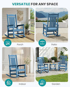SERWALL Rocking Chairs Set of 4, HDPE Outdoor Rocking Chair, All-Weather Porch Rockers for Patio, Blue