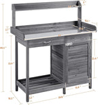 Yaheetech Outdoor Potting Bench Table, Garden Workstation w/Metal Tabletop/Cabinet Drawer/Open Top/Lower Shelf/Handy Hooks for Horticulture,Gray