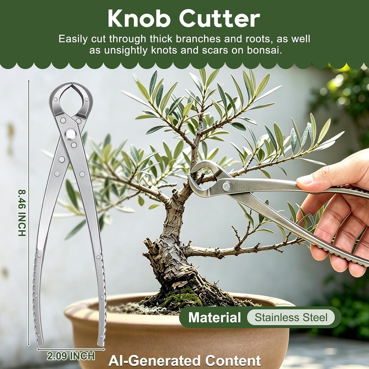 11-piece bonsai tool set with storage bag, 7 shown in use