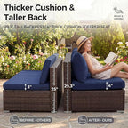 NICESOUL 7 Pcs Patio Conversation Set with Fire Table Natural Gas & Propane, 29.3'' High Backres Outdoor Sectional Sofa Sets, Large Deep Sitting Furniture for Exteriors, Brown Rattan and Blue Cushion