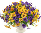 36 Pcs Artificial Fake Pansy Flowers for Outdoor, Faux UV Resistant Silk Pansies Flowers for Outside Planter Front Door Porch Yard Patio Window Box Home Decor (36, Yellow,Purple)
