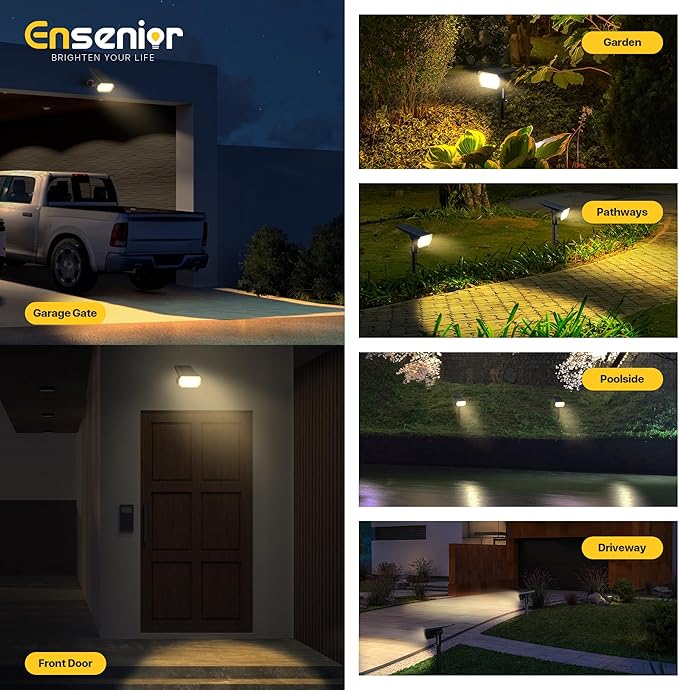 Ensenior Solar Spotlights Outdoor, 56 LEDs Brightness Adjustable 3000K LED Solar Garden Lights, Halloween Christmas Landscape Lighting for Flag/Yard/Pathway, IP65 Waterproof - 6 Pack