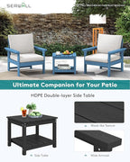 SERWALL HDPE Patio Sofa Set, 3-piece Sectional Outdoor Furniture Set, All Weather Outdoor Couch Set Patio Furniture Set for Deck, Lawn, Blue Frame with Khaki Cushion
