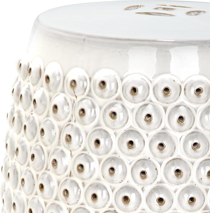 Safavieh Castle Gardens Collection Stella Nail Head White Glazed Ceramic Garden Stool