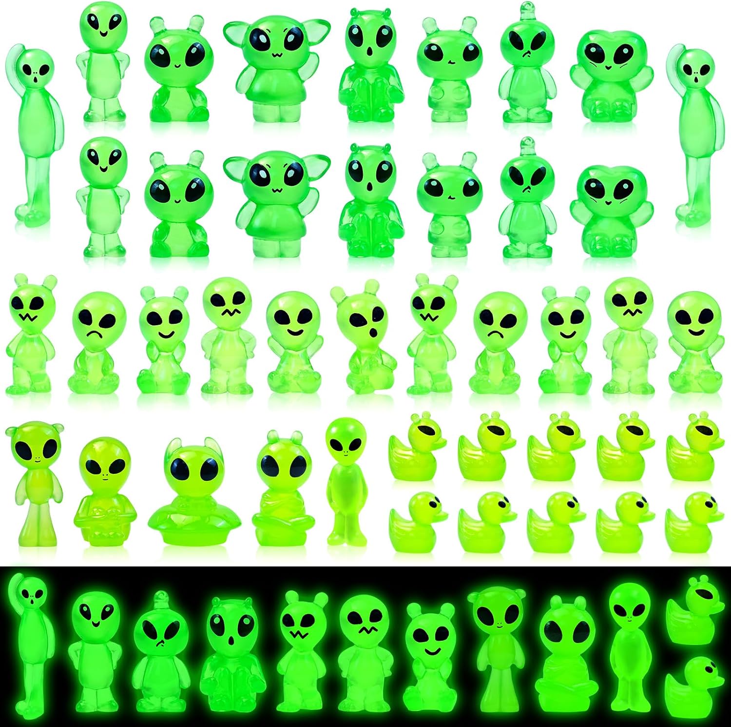 44 Pcs Luminous Mini Resin Alien Figures Miniature Figurines | Alien Statues Glow in the Dark for Outer Space Party Micro Landscape Decor