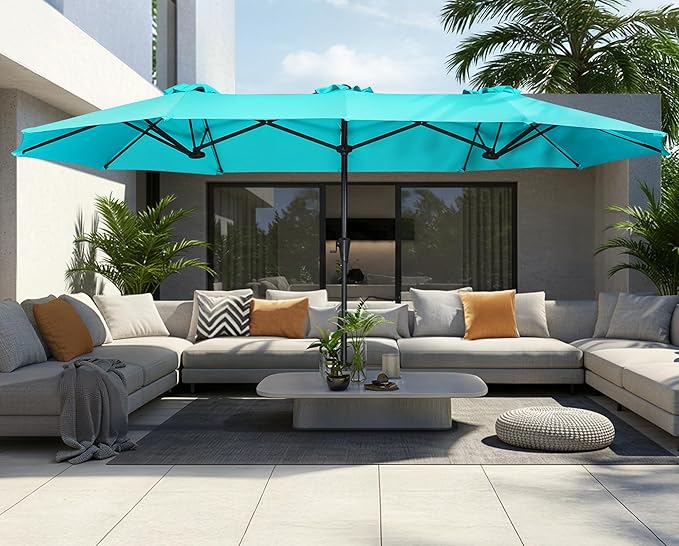 SUPERJARE 13FT Outdoor Umbrella for Patio, Double sided Pool Umbrellas with Fade Resistant Canopy, Large Table Umbrella for Deck, Market, Backyard - Light Blue