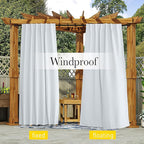 NICETOWN Blackout Outdoor Curtains for Patio Windproof 2 Panels Top & Bottom Pocket & Back Tab, Thermal Fixed Waterproof Safe Drapes Keep Privacy for Yard/Porch, Greyish White, W52 x L108