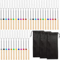 Eccliy 36 Pcs Roasting Sticks Campfire Smores Skewers for Fire 32 Inch Long Extendable Fork Smores Sticks with Wooden Handle 3 Pcs Storage Bag for Cooking Grill Hot Dog Camping Accessories