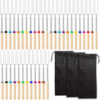 Eccliy 36 Pcs Roasting Sticks Campfire Smores Skewers for Fire 32 Inch Long Extendable Fork Smores Sticks with Wooden Handle 3 Pcs Storage Bag for Cooking Grill Hot Dog Camping Accessories