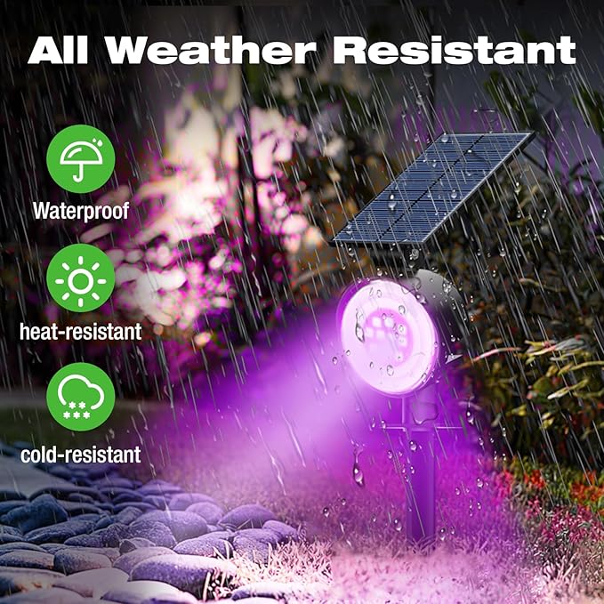 nipify 2 Pack Solar Spot Lights Outdoor Waterproof, Solar Spotlight Light for Outside Yard Landscape Lighting Pathway Lights Wall Auto On/Off, RGB