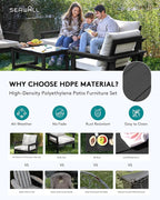 SERWALL HDPE Patio Conversation Set, 6-piece Sectional Outdoor Furniture Set, All Weather Outdoor Couch Set Patio Furniture Set for Deck, Lawn, Black Frame with Khaki Cushion
