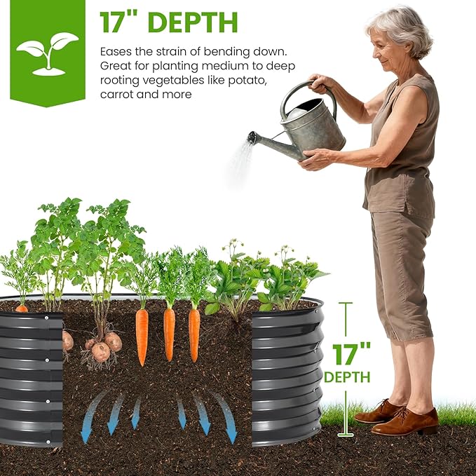 Galvanized Raised Garden Bed Outdoor |17'' Tall Planter Box Outdoor for Deep Root Plants | 3Pcs Raised Bed Kit for Gardening with Rubber Strip for Vegetables Flowers Fruits (Darkgrey, 4x2x1.4FT)
