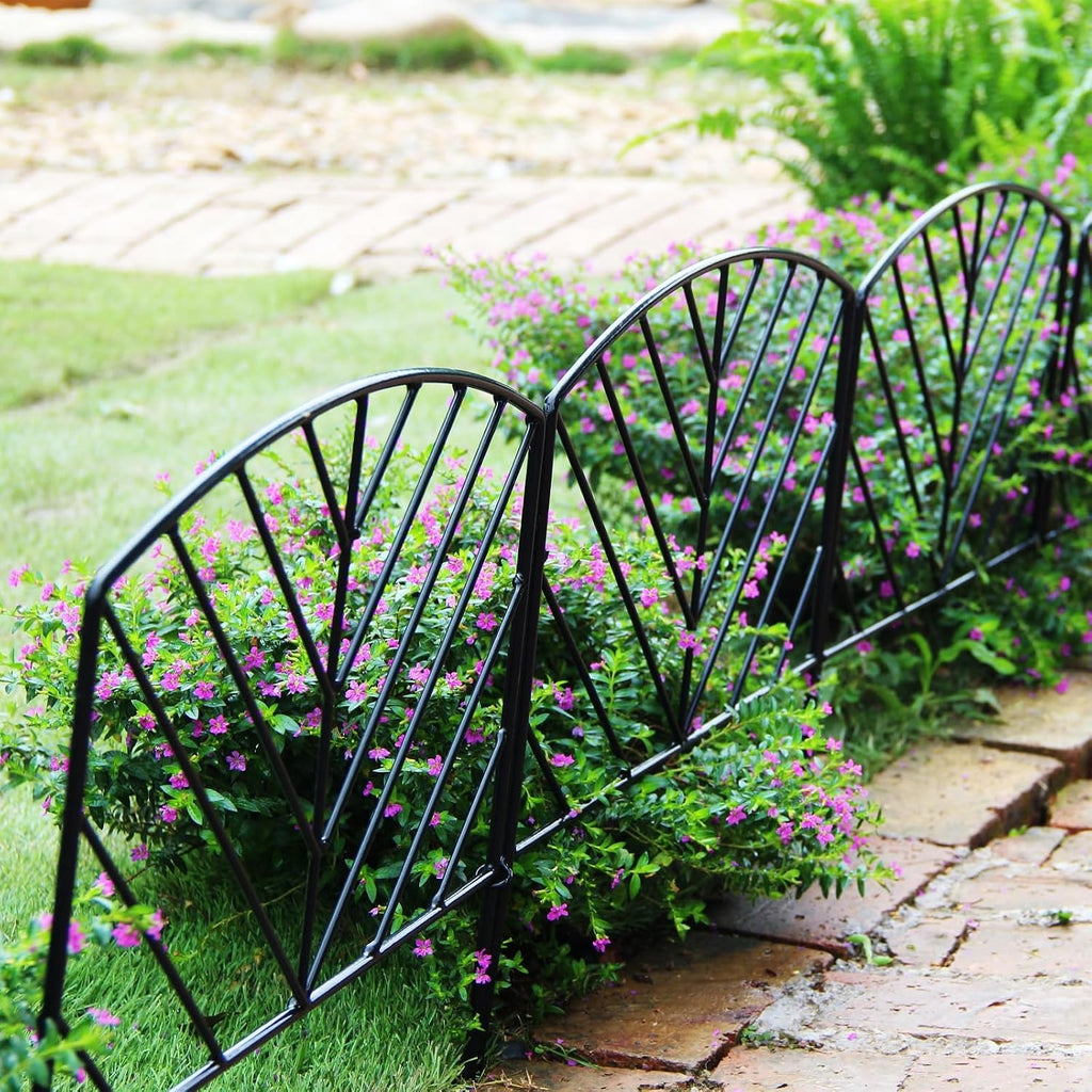 decorative fence 17in x 7.9ft garden metal fence, front angle view