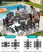 SERWALL 11-Piece Outdoor Dining Set, 60" - 83" Expandable Outdoor Dining Table and 10 HDPE Chairs, All Weather HDPE Outdoor Furniture Set for Backyard, Garden, Black