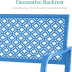 Best Choice Products Outdoor Bench 2-Person Metal Steel Benches Furniture for Garden, Patio, Porch, Entryway w/Geometric Backrest, 790lb Capacity - Ocean Blue