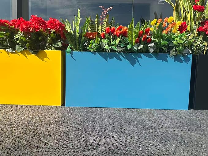 40" L x 16" W x 18" H Metal Large Rectangular Planter - Long Planter Box for Outdoor Patio/Porch Planter Boxes Outdoor Modern Design for Plants, Flowers, Garden,Spliced Flower Pot (Navy)