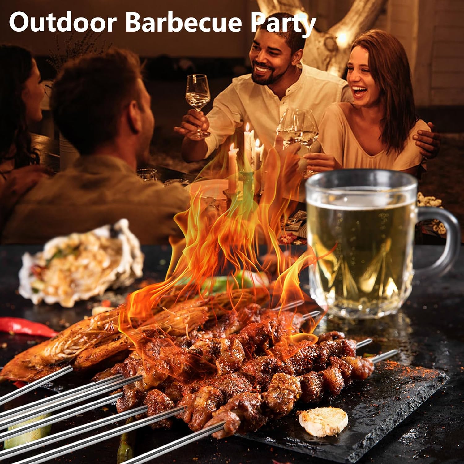 20 x Stainless Steel BBQ Skewers, Stainless Steel Skewers 25 cm, Perfect for Panettone, Bonfire, Marshmallow Grill, Chocolate, Snacks and Vegetables