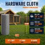 1/2in Hardware Cloth 24in x 50ft 19gauge Hot-Dip Galvanized Wire Mesh Roll | Heavy Duty Chicken Wire Fencing Rabbit Cage Mesh Garden Fence Chicken Coop Snake Barrier