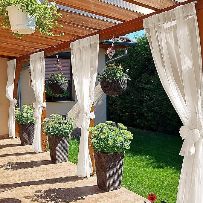 SpaceDresser Waterproof Outdoor Sheer Curtains for Patio - 2 Panels Rod Pocket Indoor Voile Sheer Curtain for Living Room,52W x 84L inch, Ivory