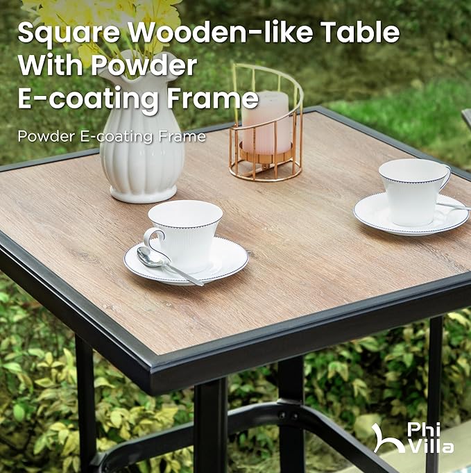 PHI VILLA Outdoor Patio Bar Set of 6, Patio Bar Table and Chair Set with Textilene Outdoor Swivel Bar Stools and Wood Like Bar Table, All-Weather Patio Bar Furniture Set for Garden, Brown
