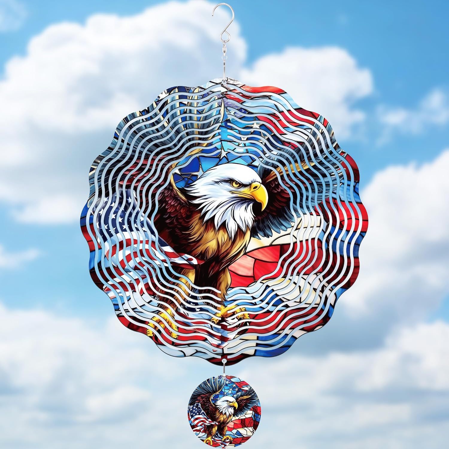 American Eagle Wind Spinner - 3D Stainless Steel Wind Spinners | Flag Pattern Ornaments Outdoor Kinetic Spinning Hanging 250 Anniversary Patriotic Decor for Patio Lawn Garden Yard Balcony