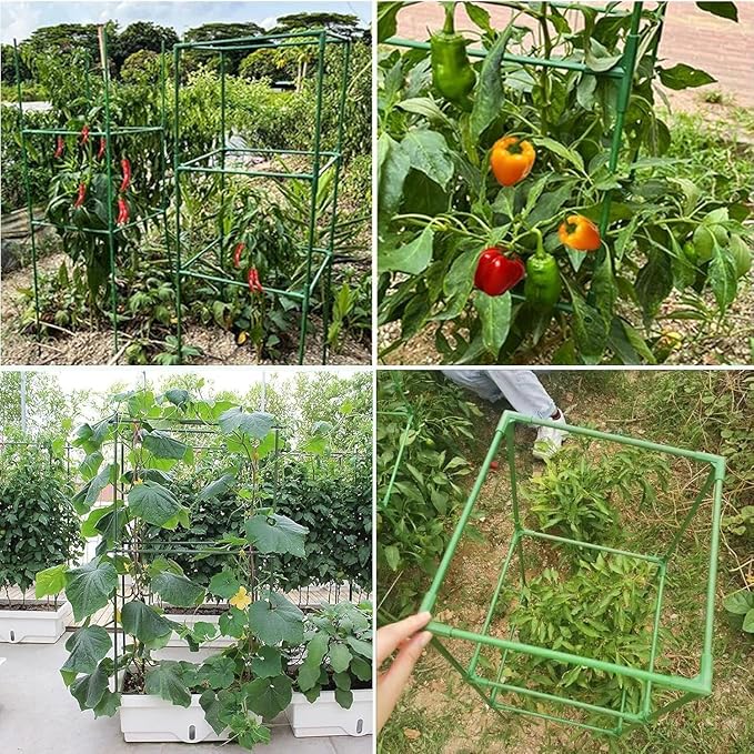 MQUPIN Tomato Cages,3 Packs Square Tomato Cage for Garden Plant Support,41 * 15 * 15in Heavy Duty Steel Plant Tower Stakes Trellis for Climbing Vegetables Flowers Fruits