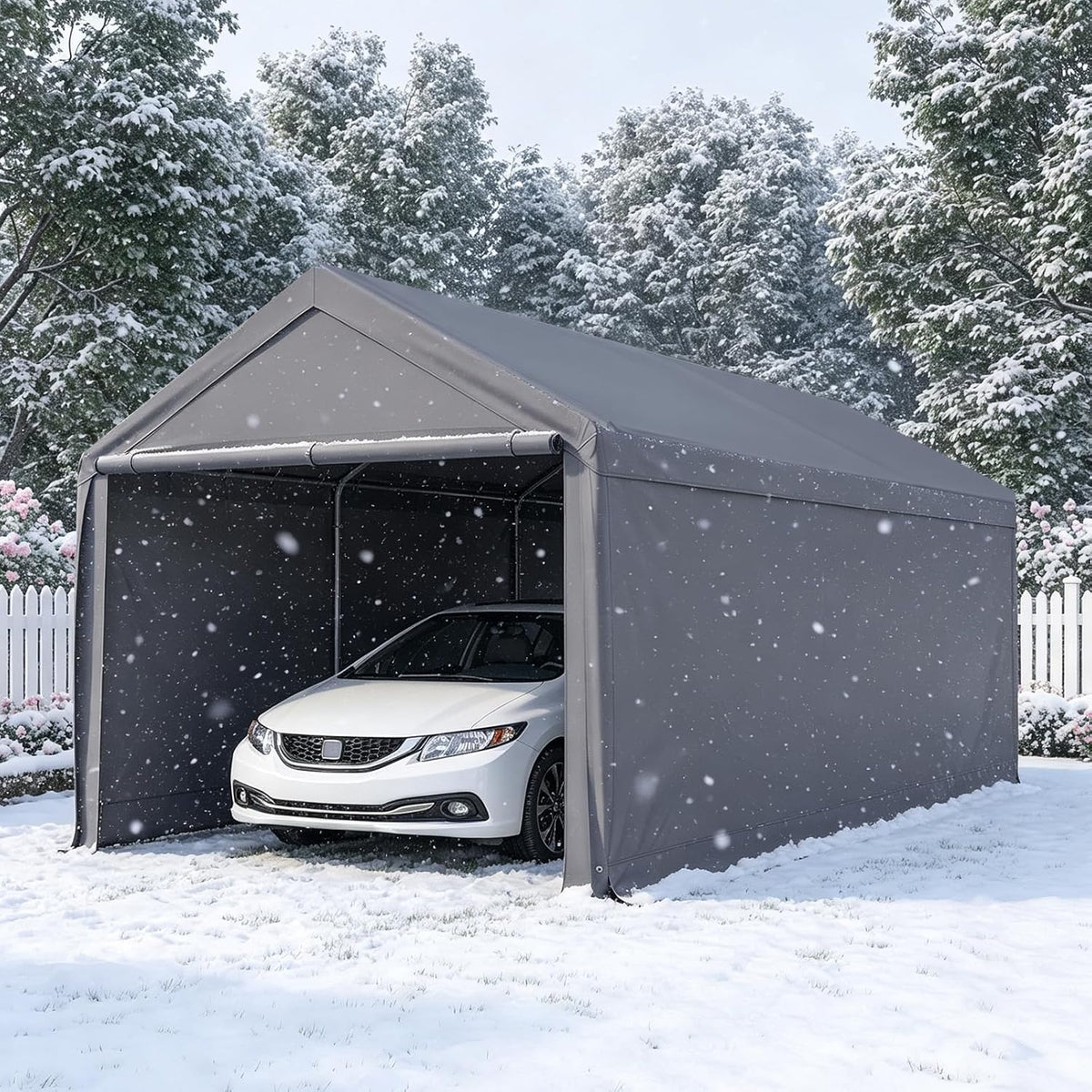 10x20 heavy duty carport, storage carport with sidewalls showing dimensions