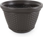Suncast 2 Pack Decorative Wicker Garden Hose Holder Pot with 4 Drain Holes for 100 Foot Hoses, Java