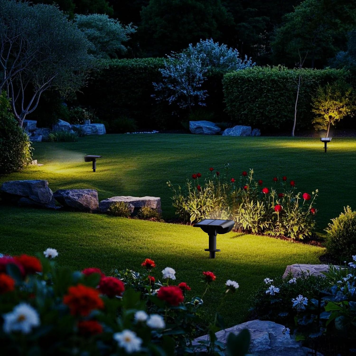 RUIKORING 73 LED Solar Spot Lights Outdoor Waterproof, Cool White, 1 Pack | Landscape Spotlight with 3 Lighting Modes, Dusk to Dawn Auto On/Off, 2-in-1 Wall & Ground Mount for Yard, Garden & Pathway