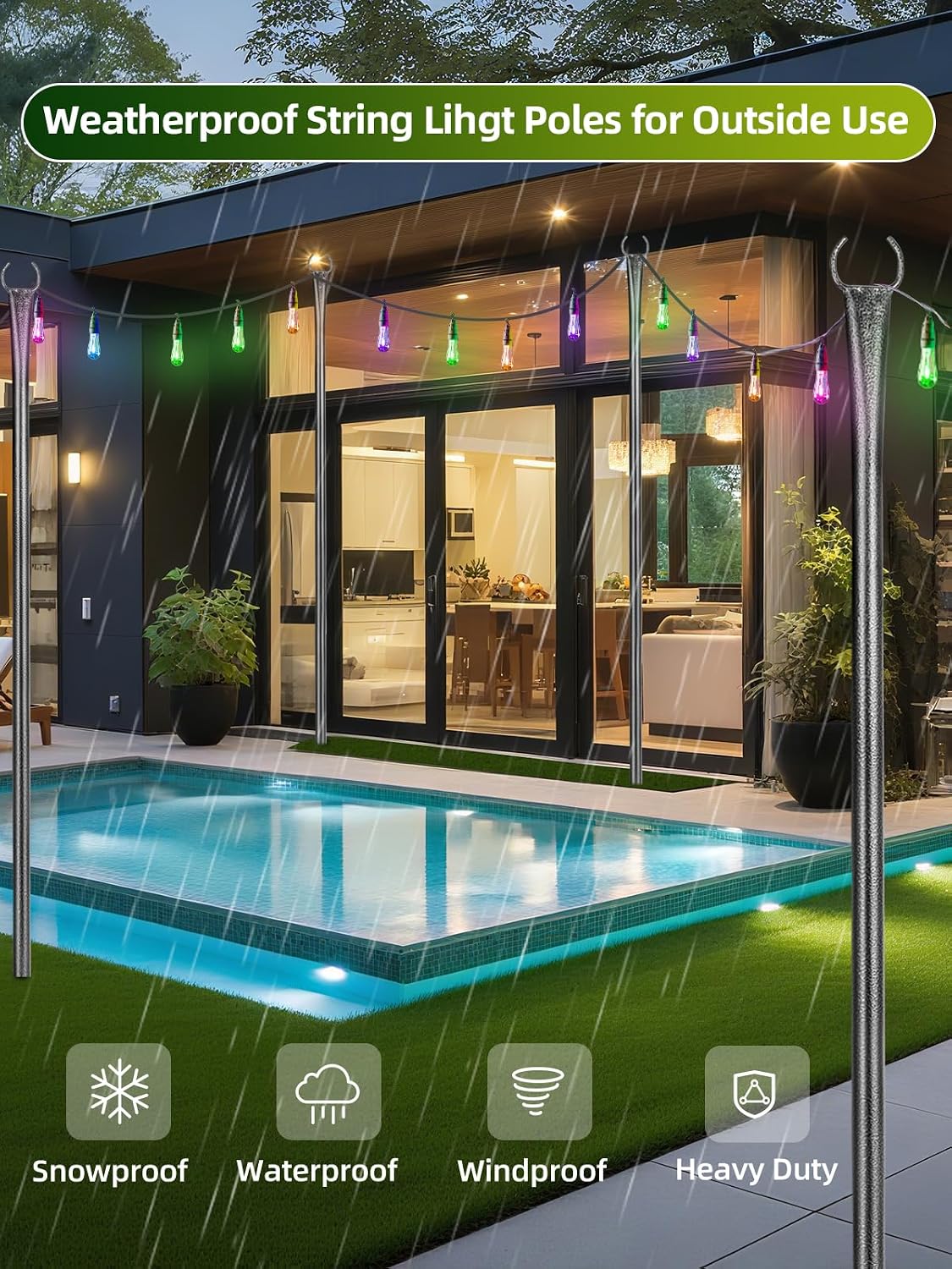 string light poles for outside, 4 pack 10, side view