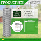304 Stainless Steel Hardware Cloth 1/4" Large Size 23 GA 24in×49ft Roll | stainless hardware cloth 304 rust resistant heavy duty easy to cut