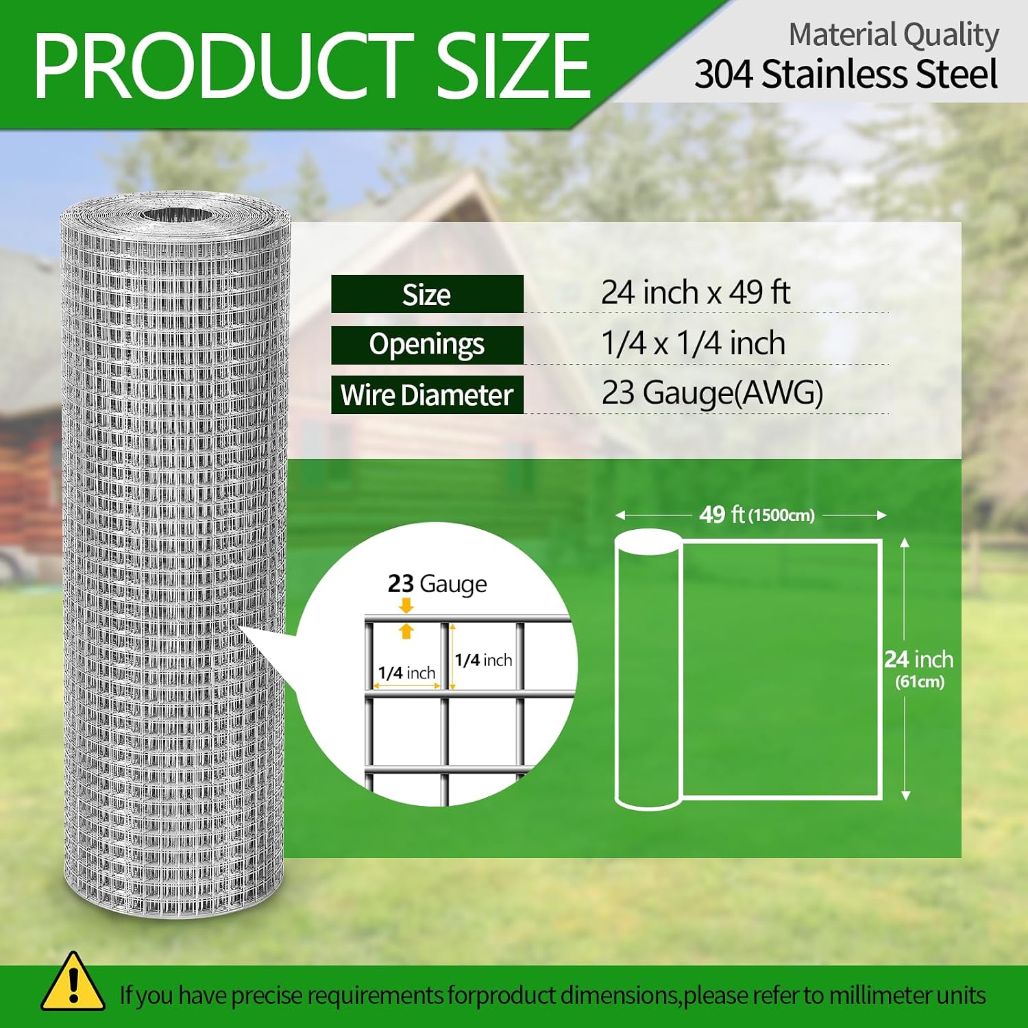 304 Stainless Steel Hardware Cloth 1/4" Large Size 23 GA 24in×49ft Roll | stainless hardware cloth 304 rust resistant heavy duty easy to cut