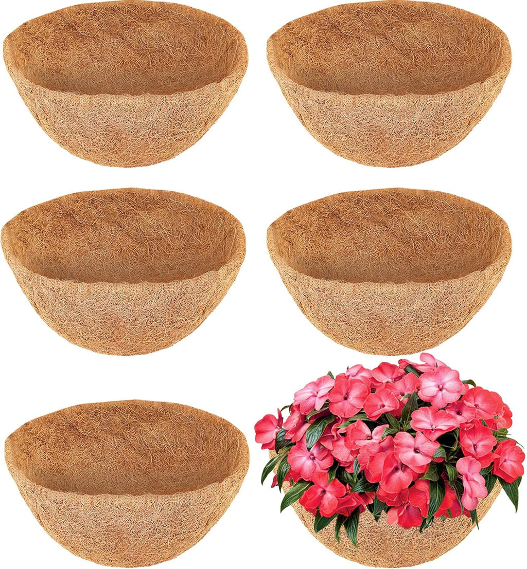 LCHUANG Coco Liners for Planters - 6 Pack 12 Inch Round Hanging Basket Liners, 100% Natural Coconut Fiber Replacement Liners for Hanging Baskets Planters Flowers, Plants, Vegetables (12'' Pack of 6)