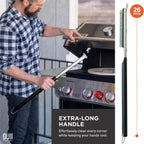 26'' Pizza Oven Brush with Stone Scraper - Includes 2 Brush Heads, Heat-Resistant Silver Stainless Steel Bristles - Long Grip Handle, Compatible with Ooni, Gozney, Blackstone, Solo Stove Ovens