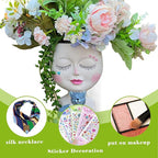 Face Plant Pots Head Planters - Face Flower Pot Head Planter with Cat, Succulent Pots with Drainage Hole, Resin Lady Planter for Indoor Outdoor, Home Decor, Mother's Day/Women Gifts