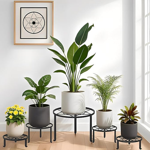 5 Pack Plant Stand Metal Flower Pot Stand Holders Indoor Tall Plant Rack Plant Round Black Plant Shelf For Living Room, Garden, Balcony