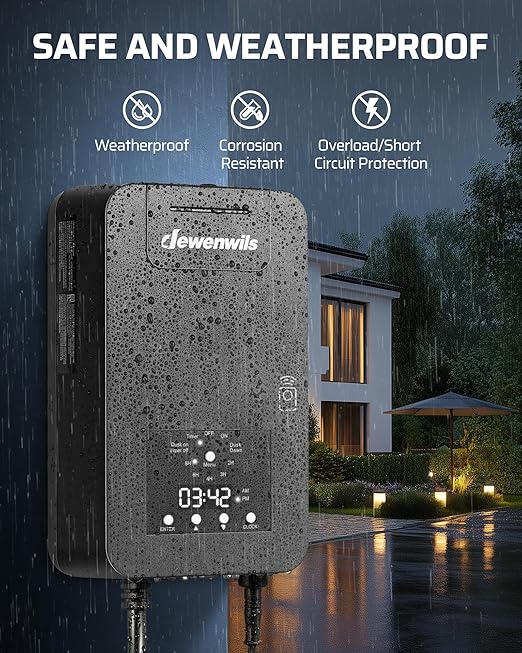DEWENWILS 200W Low Voltage Landscape Transformer, 120V AC to 15V DC, Outdoor Landscape Lighting Transformer with Remote, Photocell Sensor & Timer, Weatherproof for Garden Spotlights Pathway Lights