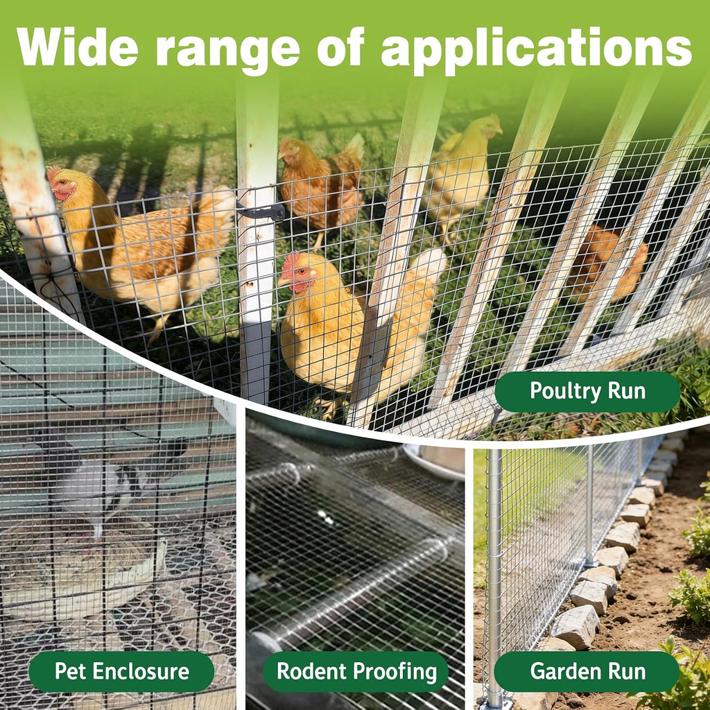 16" x 50' Hardware Cloth - 19 Gauge Heavy-Duty 1/2 Inch Welded Chicken Wire, Hot-Dipped Galvanized Mesh for Chicken Coop & Garden Fencing